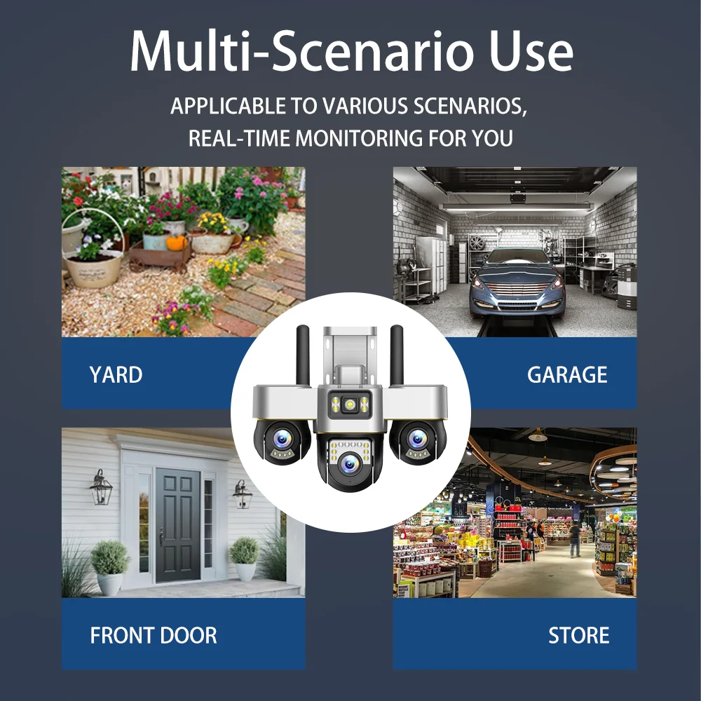 V380 PRO Three PTZ Lens 4G IP Camera HD 15MP Outdoor Waterproof CCTV Night Vision Two-Way Audio PIR Human Detection Camera  CCTV