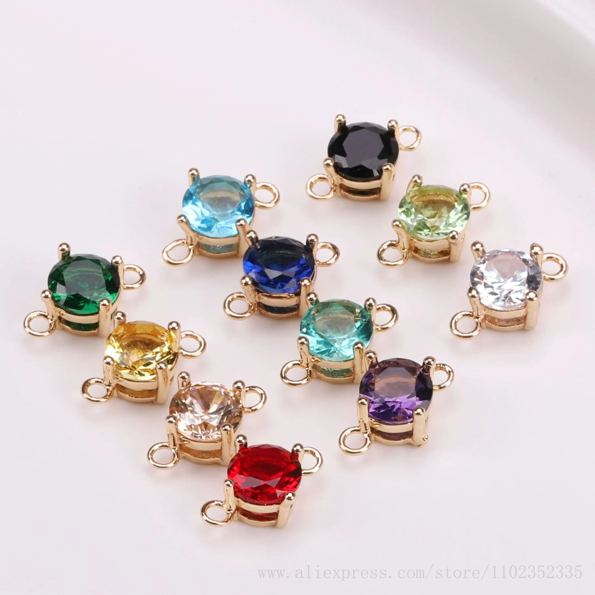 Copper edged crystal zircon circular double pendant DIY jewelry connector earrings necklace bracelet hairpin clothing 50pcs/ Bag