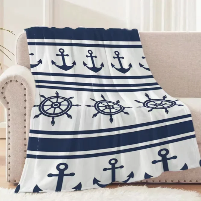 Cozy Throw Blanket Featuring a Nautical Anchor And Ship Wheel Design Travel Or Home Office Use. an Ideal Gift for Birthdays