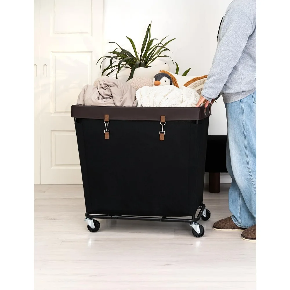 سلة غسيل دوارة كبيرة جدًا بعجلات، سلة تنظيم الملابس للفنادق، حل تخزين الملابس القذرة #5