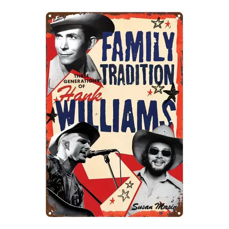 Vintage Iron Metal Tin Sign - Three Generations Hank Williams Family Tradition Retro Wall Art, Red/Blue Design, Perfect for Coun