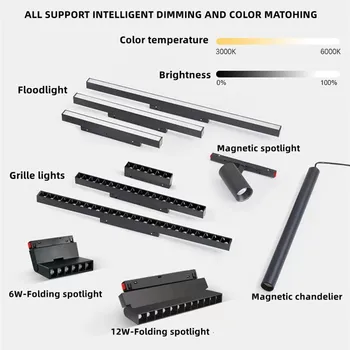 XMQWL Tmall 지니 스마트 LED 트랙 라이트 내장 마스터리스 조명 램프, 거실 조명, 음성 제어, 마그네틱 트랙 라이트