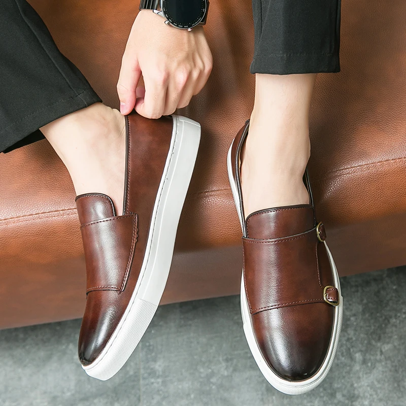 

Double breasted thick soled loafers with enhanced gloss business comfort breathability and casual board shoes