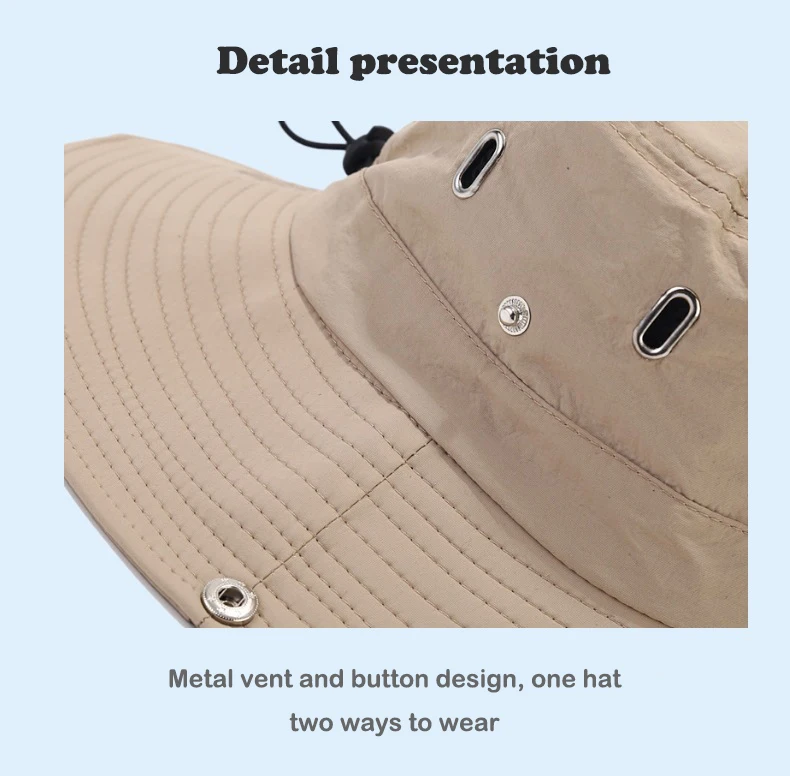 Unisex-Sonnenhut für Outdoor-Angeln, Wandern, Jagd, UV-Schutz, atmungsaktiv, faltbar, verstellbarer Kinnriemen, breite Krempe, Boonie-Hut – Detail 5