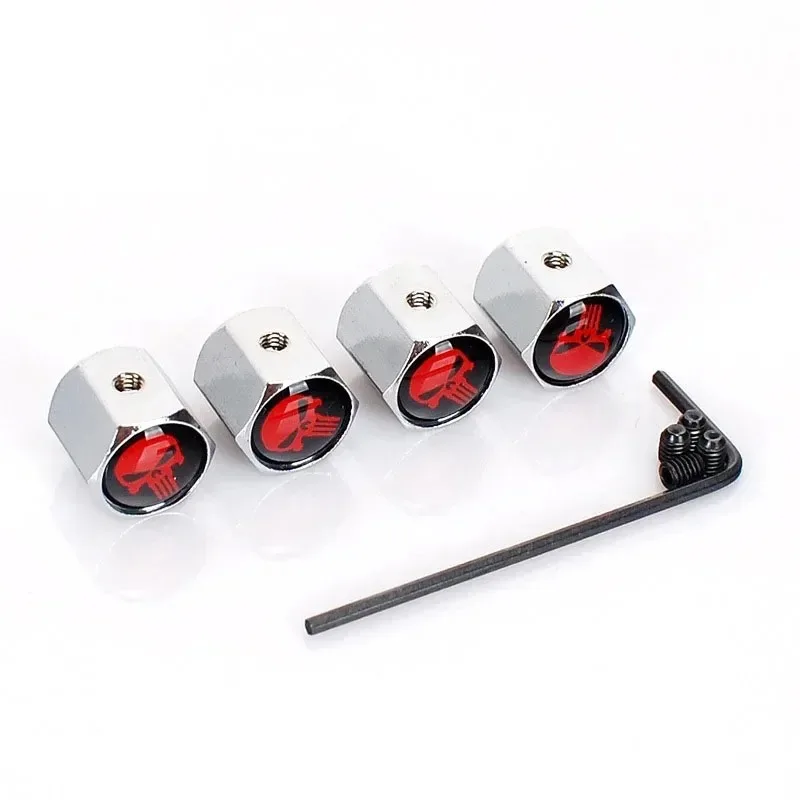 4Pcs/Set Skull Car Wheel Tire Valve Stem Caps, Waterproof, Airtight Dust Proof Covers Car Styling Decor Auto Accessories