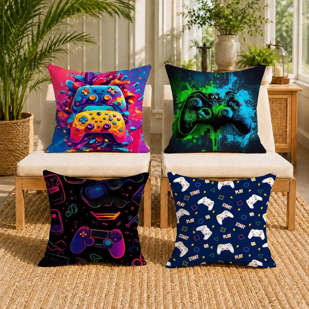 Hot Colorful Game Gamepad Cushion Cover Double-Sided Plush Sofa Pillow Cover Organic Breathable Invisible Zipper
