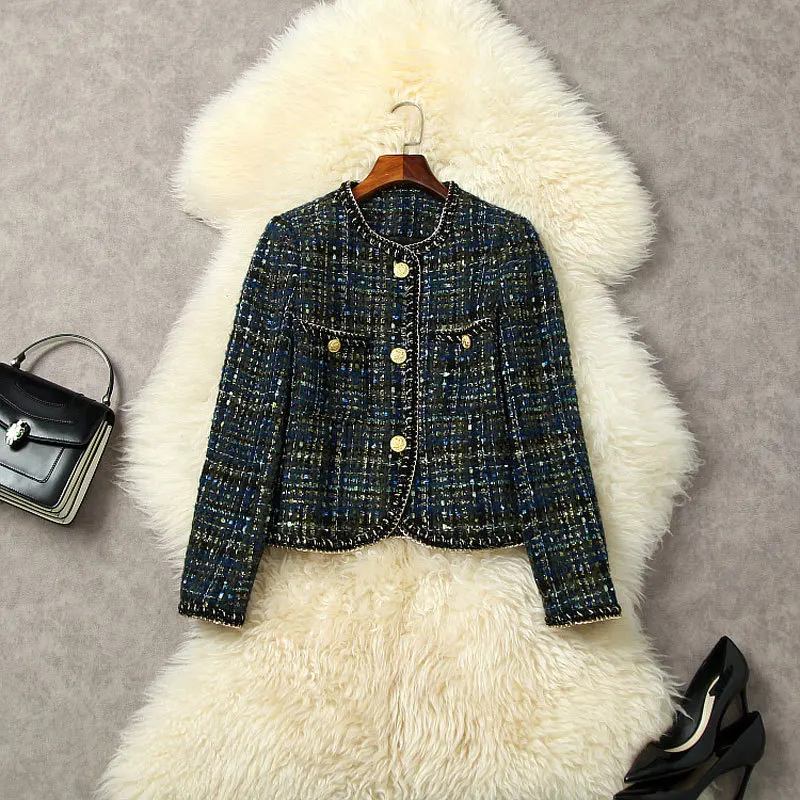 Foreign Weaving Tweed Short Coat Women 2024 Spring New Gold Button Sweet Outwear Vintage Casacos Jackets