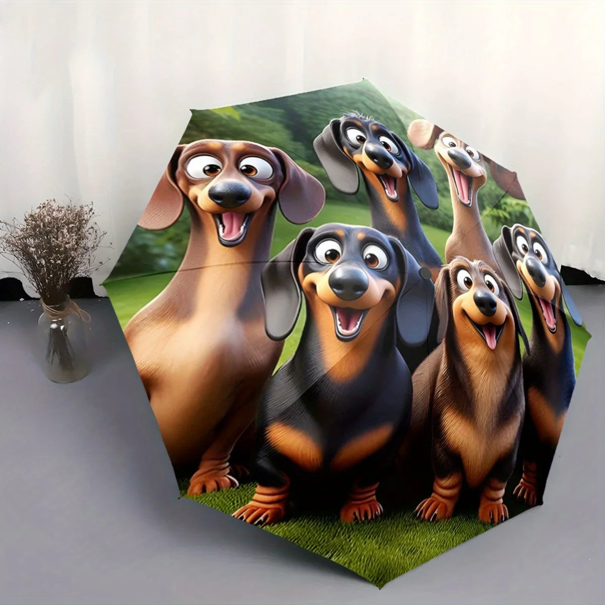 

Automatic Open/Close Umbrella with - Cute Dachshund Dogs (Manny, Diego, Spike) - Lightweight Compact Travel Umbrella, All-Seas