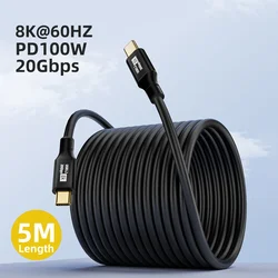 5m USB C To Type C PD 100W Fast Charging Cable USB3.2 20Gbps 8K@60Hz USB-C Extension Cable Cord for IPhone 15 Pro Max Samsung