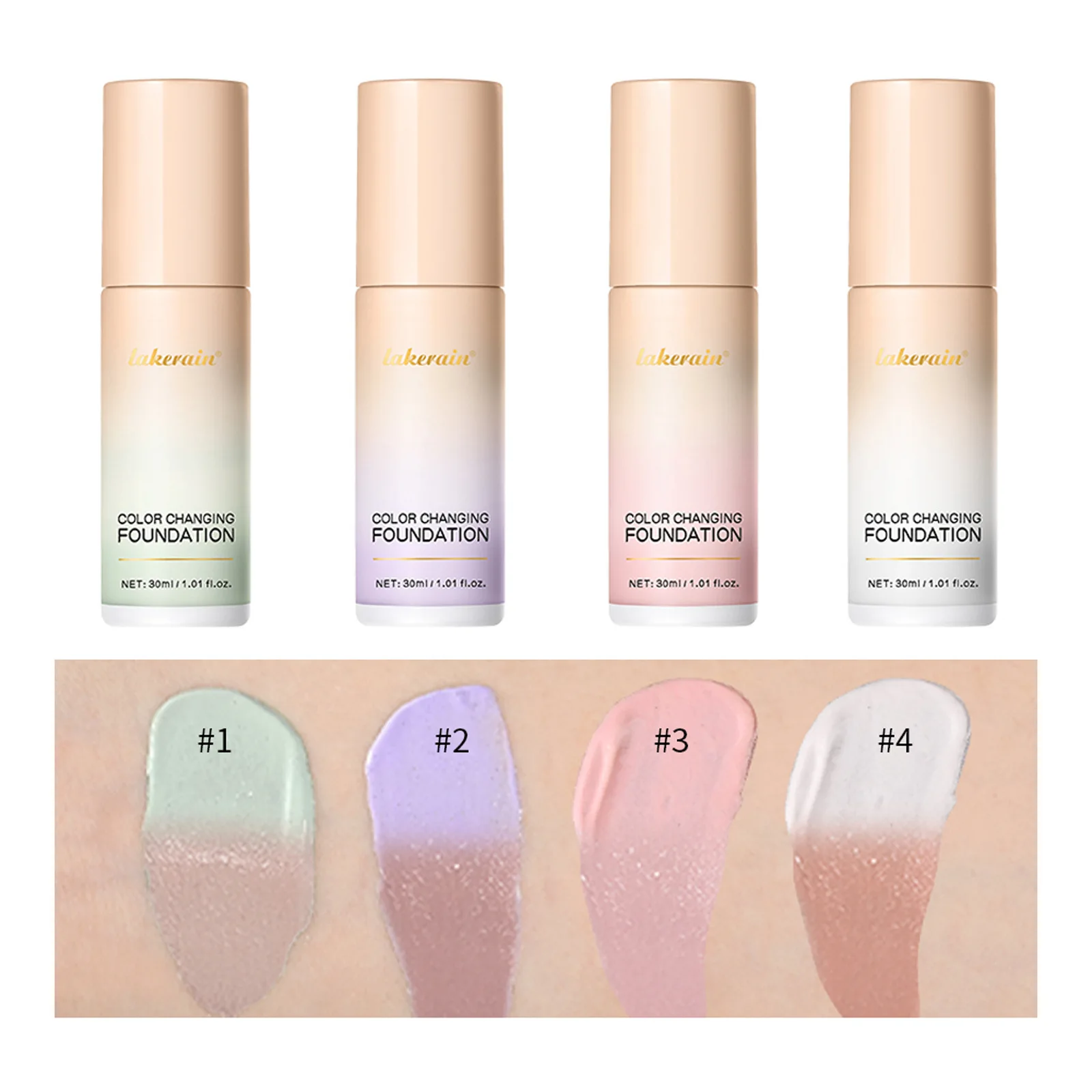 

Lakerain Color Changing Foundation Cc Cream Waterproof Facial Base Makeup Liquid Foundation Long Lasting Flawless Concealer