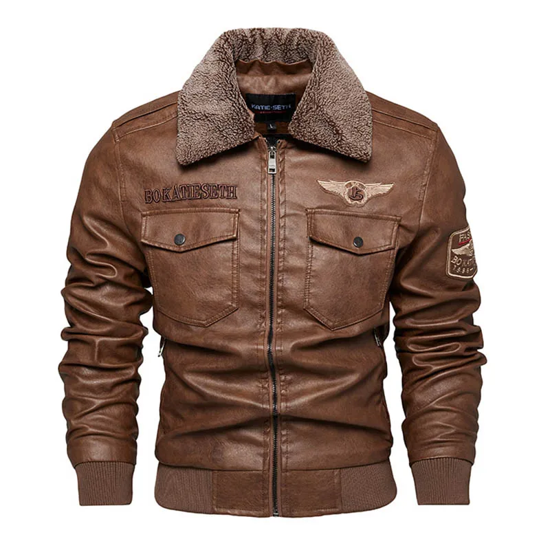 

Mcikkny Men's Winter Warm Pu Leather Jackets Multi Pockets Fleece Lined Outwear Coats Size L-3XL