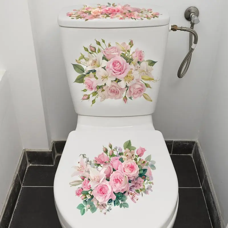 Flower Toilet Seat Sticker Self-Adhesive Removable DIY Bathroom Decor Cute Housewarming Gift for New Home Owners