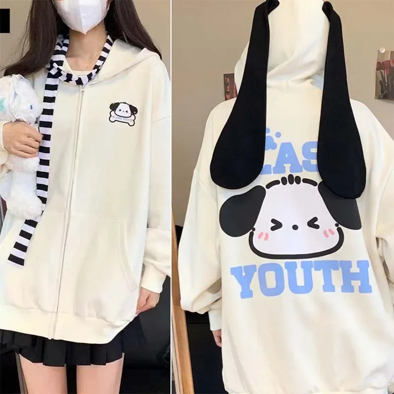 Miniso Sanrio HelloKitty My Melody Kuromi Pochacco Kawaii Loose Comfortable Clothes Hooded Top Sweet Girl Jacket Girlfriend Gift