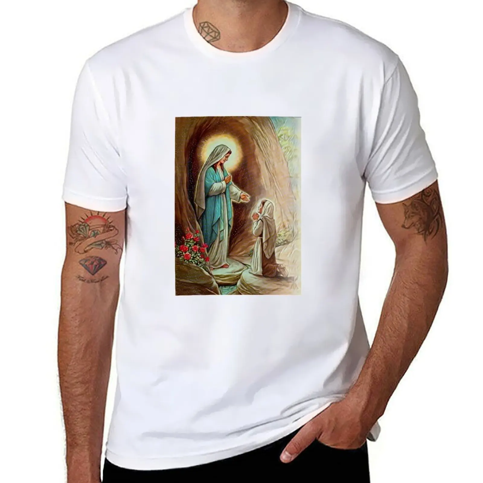 

Our Lady of Lourdes and Saint Bernadette- no subtitles T-Shirt funny t shirts cotton t shirts for man slim fit T-Shirt