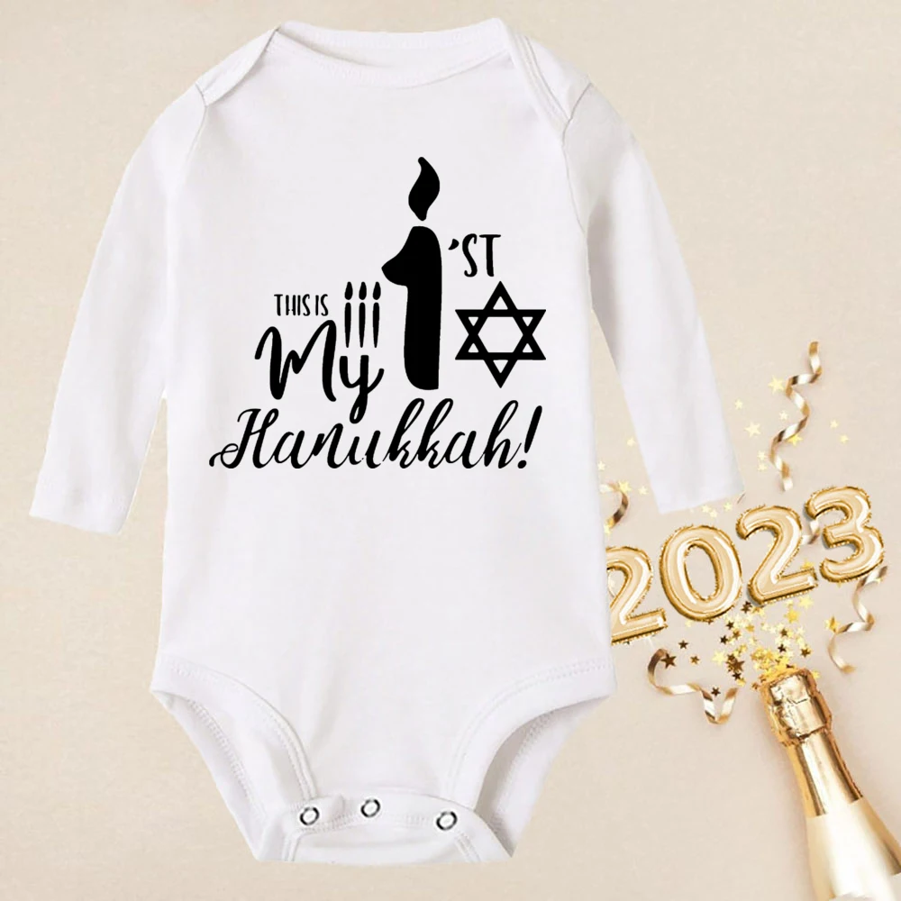 My First Hanukkah Baby Bodysuit Girl Boy Clothes Toddler Romper Newborn First Hanukkah Gift Outfits Infant Long Sleeve Jumpsuit