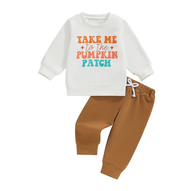 

Toddler Boy Halloween Outfits Letter Print Long Sleeve Sweatshirt with Elastic Waist Solid Pants 2Pcs Set