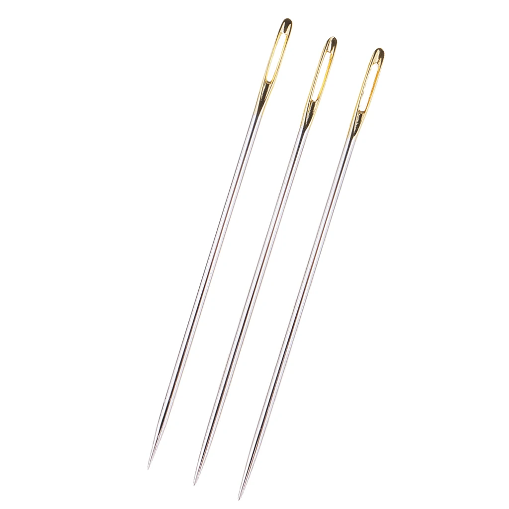 3 Pieces Extra Long Large Eye Stitching Needles, Steel, Embroidery & Darners Tool, Easy Thread Hand Sewing Needle