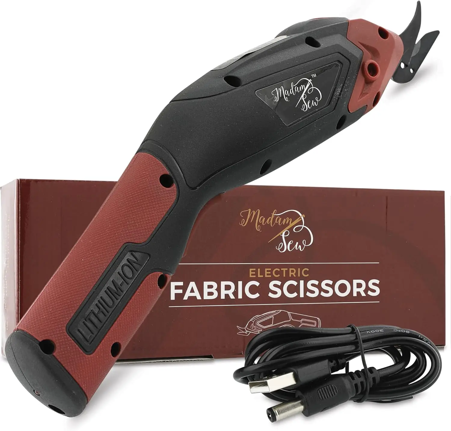 

Rechargeable Heavy Duty Electric Fabric Cutter with Replacement Blades, Non-Slip Grip for Cardboard, Denim, Sewing, Wool