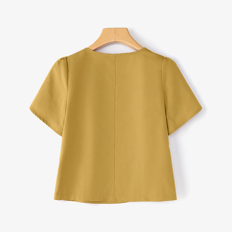 ZANZEA بلوزة صيفية قصيرة الأكمام منتفخة بلوزات نسائية موضة الربيع قمصان بلون واحد مثيرة على شكل حرف v بلوزات غير رسمية ملابس الشارع