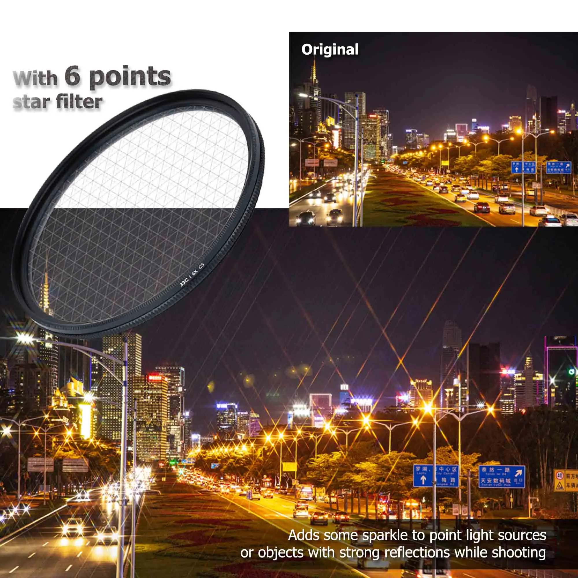JJC Variable Star Filter Cross Screen Starburst Filter Kit 4 6 8 Lines for Canon Nikon Sony Olympus Pentax with Lens Filter Case