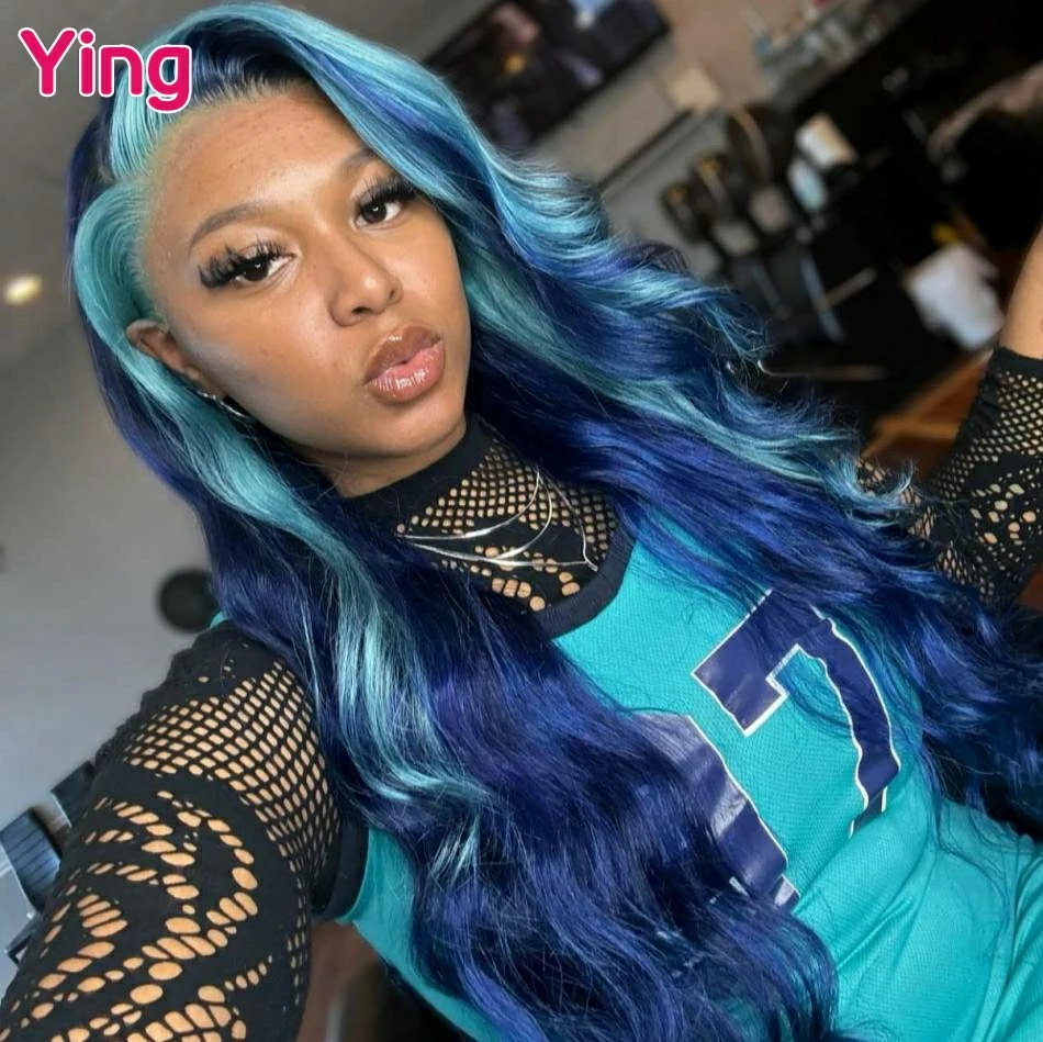 

Highlight Blue Colored 200% Body Wave 13x4 13x6 Lace Front Wigs Human Hair PrePlucked Peruvian 5x5 Closure Wigs For Black Women