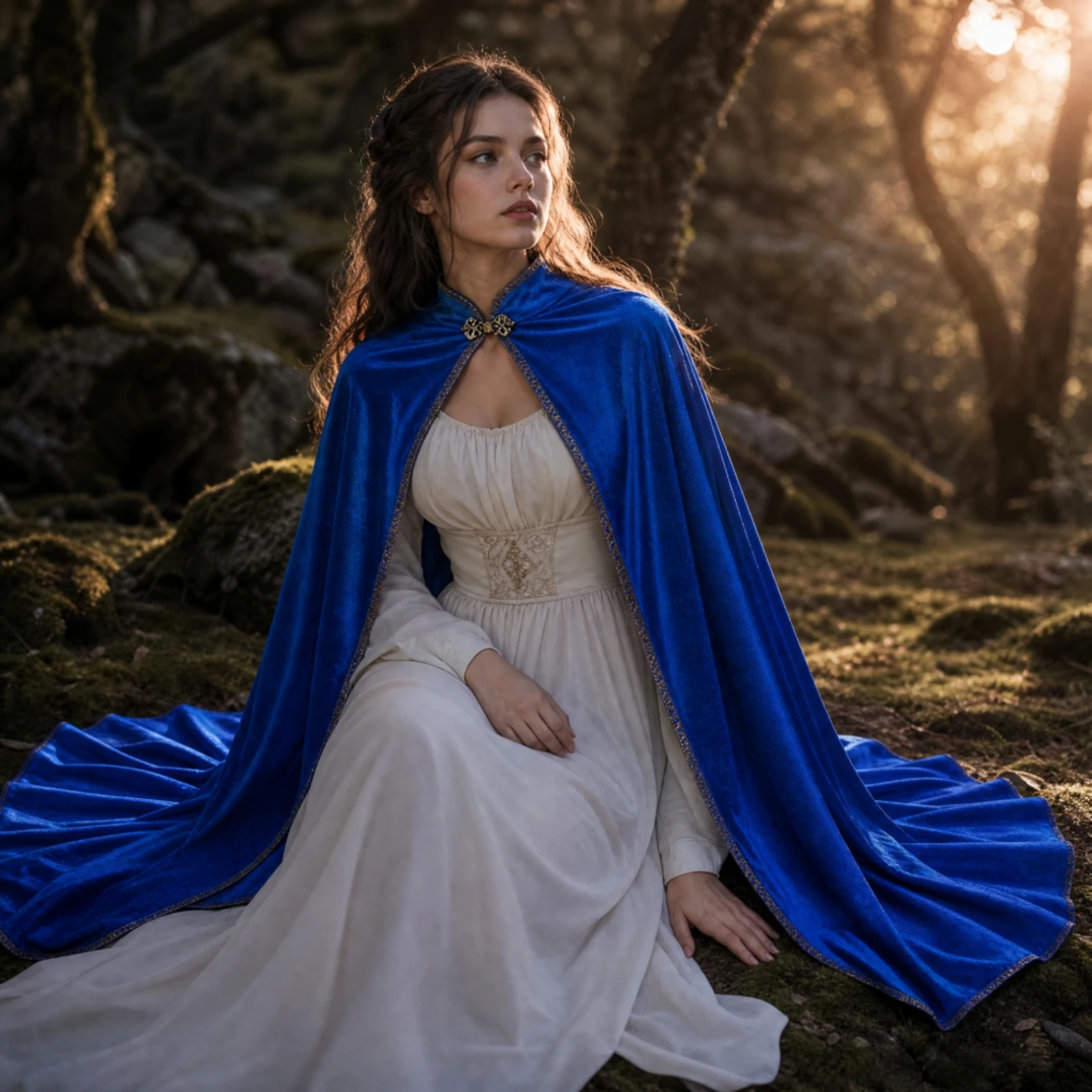 Capa de fantasia longa e brilhante, com gola alta, para apresentações de palco e Halloween.