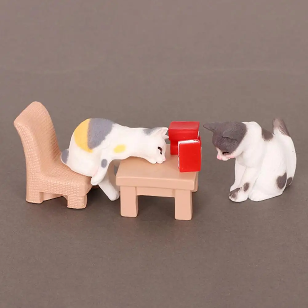 3/5Pcs/Set Mini Cartoon Cat Figurine Miniature Kitten Statue Resin Animal Sculpture Home Office Bookshelf Dollhouse Desktop Deco