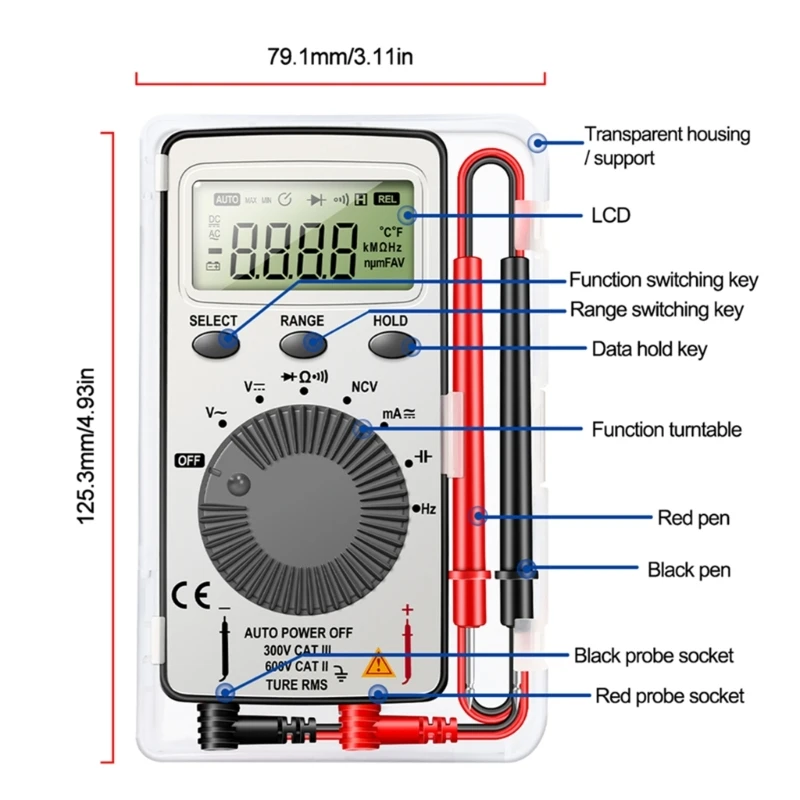 Portable Multimeter 1999 Counts Digital Multimeter Voltmeter Auto-Ranging for Testing Voltage Current Resist DropShipping