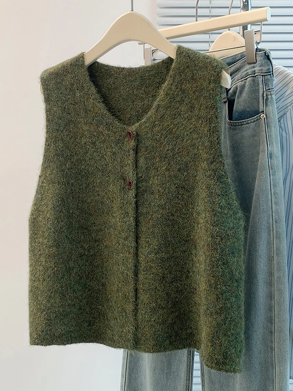 Women's Wool Blend Vest Two Button V Neck Sleeveless Layering Tank Top Commute Style Loose Fit Pure Color Autumn Winter New A...