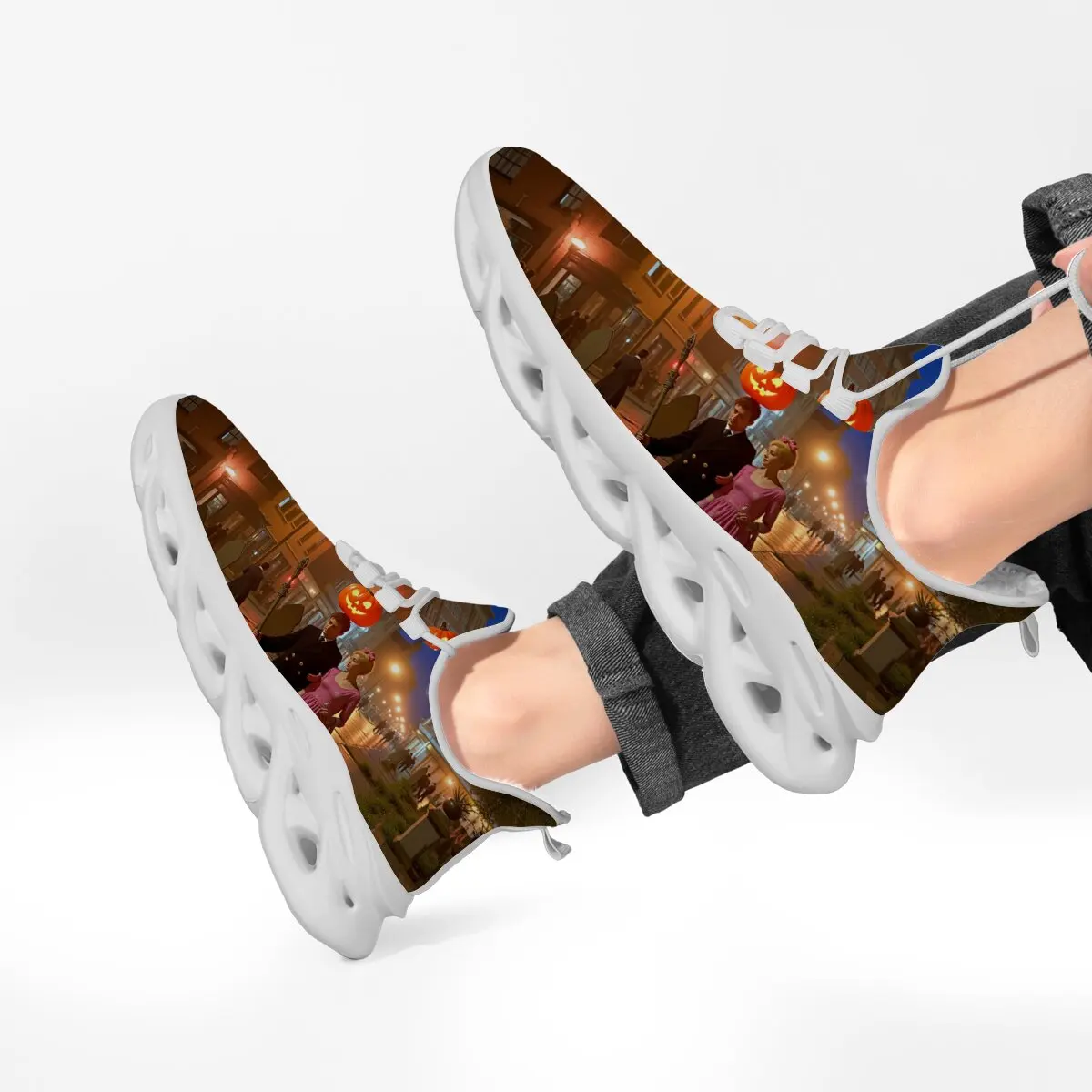 Halloween citrouille Style foncé haute qualité nouvelle tête ronde volant tissé léger à lacets semelle souple chaussures de sport décontractées