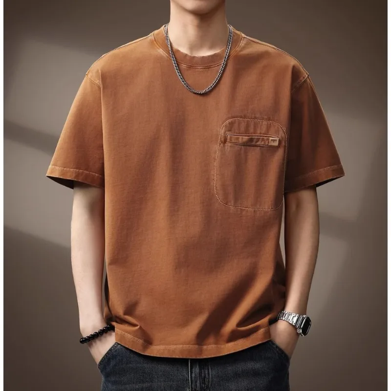 

High-end Retro and Simple Short-sleeved T-shirt for Men's Summer New Loose and Casual Round-neck Solid Color Half-sleeve T-shirt