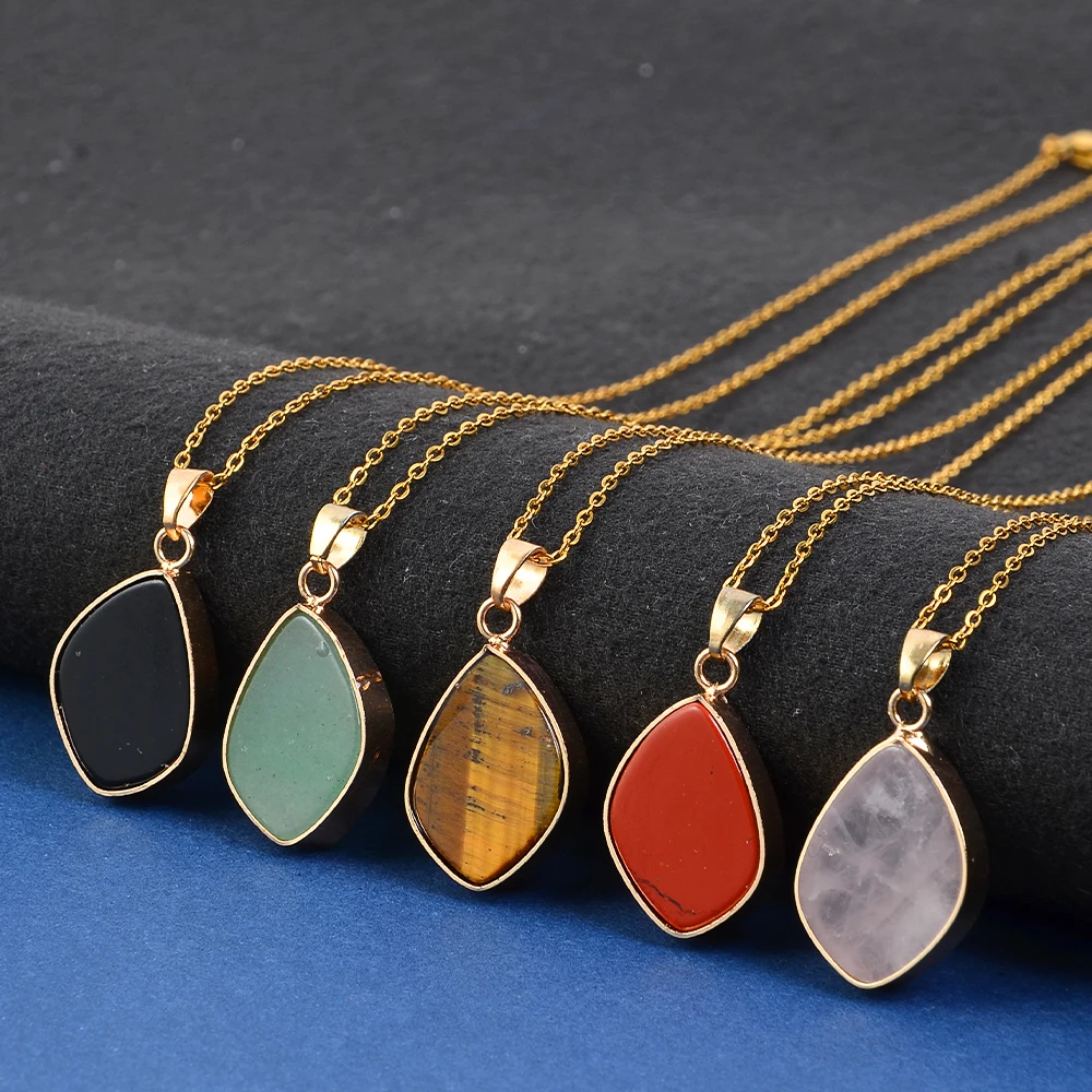 5pcs Natural Stone Necklace Healing Heart Pendant Set