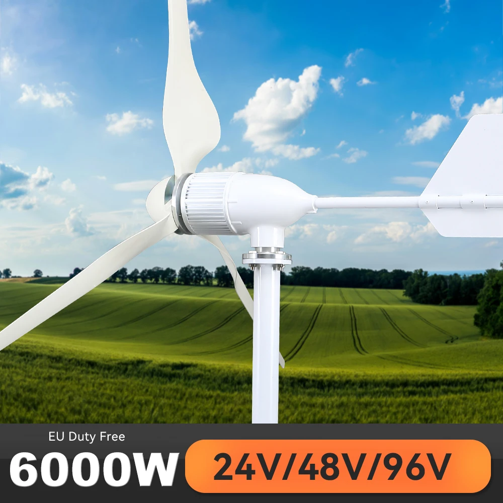 EU Duty FreeWind Turbine Generator Dynamo 6KW 3 Blades 12v 24v 48v With Mppt/Hybrid Charge Controller Windmill For Farm Home Use