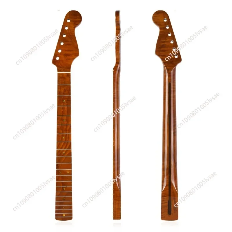 [Yellowish Bright] 21 Pin Tiger Roasted Maple Guitar Handle Neck for ST Strat-Cattle Bone Upper Pillow