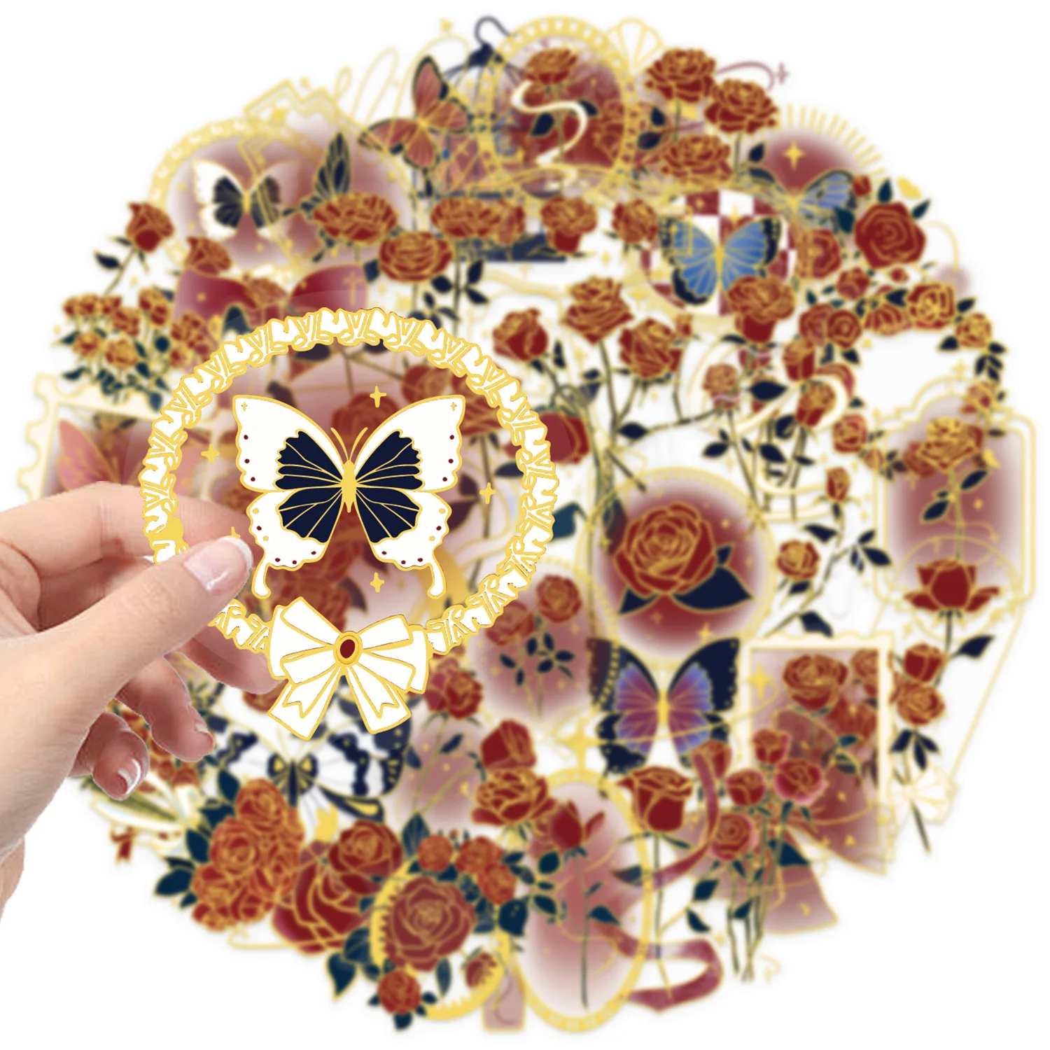 

10/50PCS New Hot-Stamped Vintage Rose Letter Paper Stickers Cartoon Graffiti Toy DIY Water Cup Skateboard Waterproof Decals