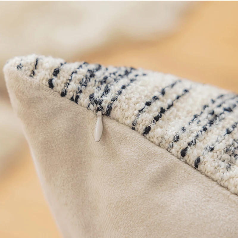 French Luxury Plush Pillow Cases Comfortable and Soft Woolen Jacquard Pillow Cover Beige Black Striped Cushion Cover Home Decor