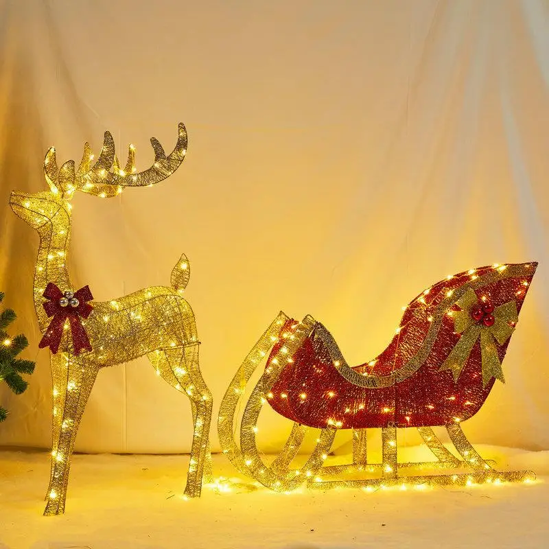 Christmas Sled Car Reindeer Sled Shopping Mall Hotel Bar Window Ornament Christmas Decorative Sled Car