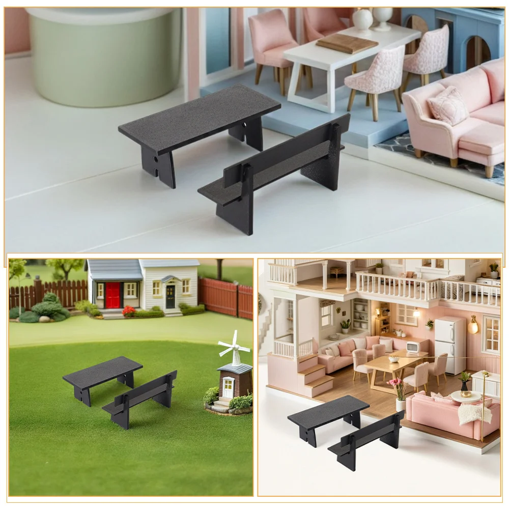 3 stuks miniatuur poppenhuis meubilair tafel stoelen set miniatuur lange stoel micro landschap tuin home decor