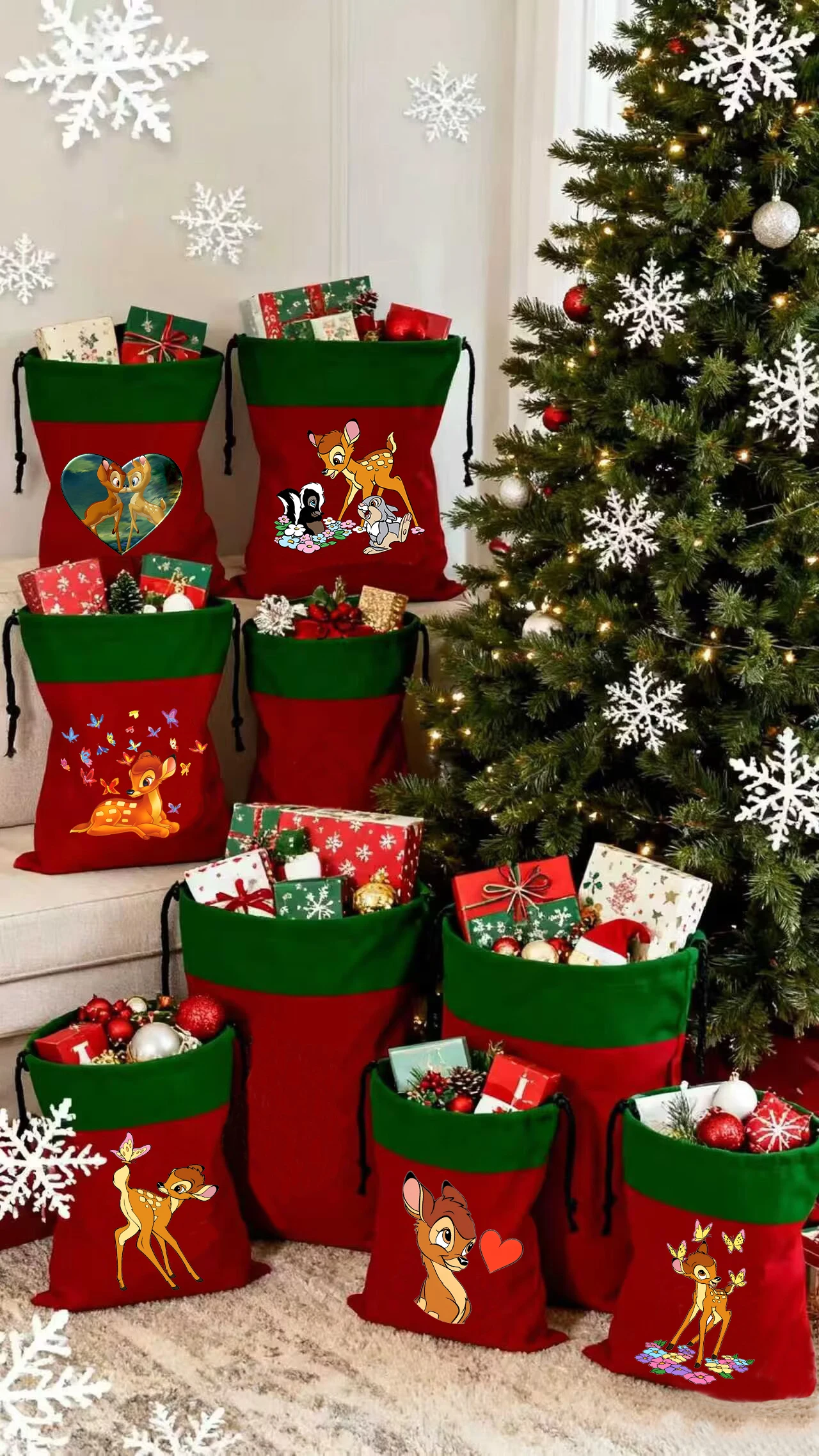 

Бэмби, рождественские сумки на шнурке, украшение для вечеринки, Новый год, Рождество, милый подарочный пакет, принадлежности для хранения игрушек, упаковочные пакеты для конфет