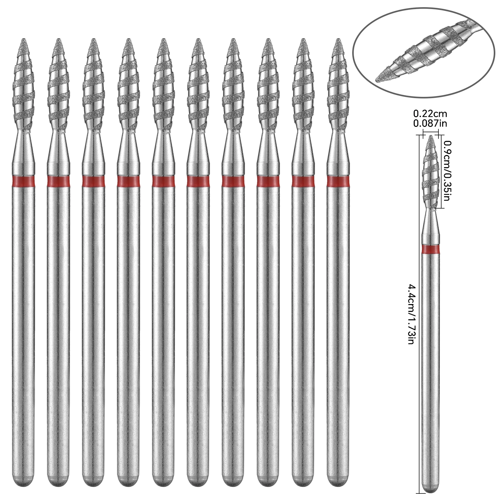 10 szt. Zestaw frezów do paznokci, frez do skórek do frezarki do paznokci 1,5 mm, profesjonalny polerujący frez diamentowy, akcesoria do manicure
