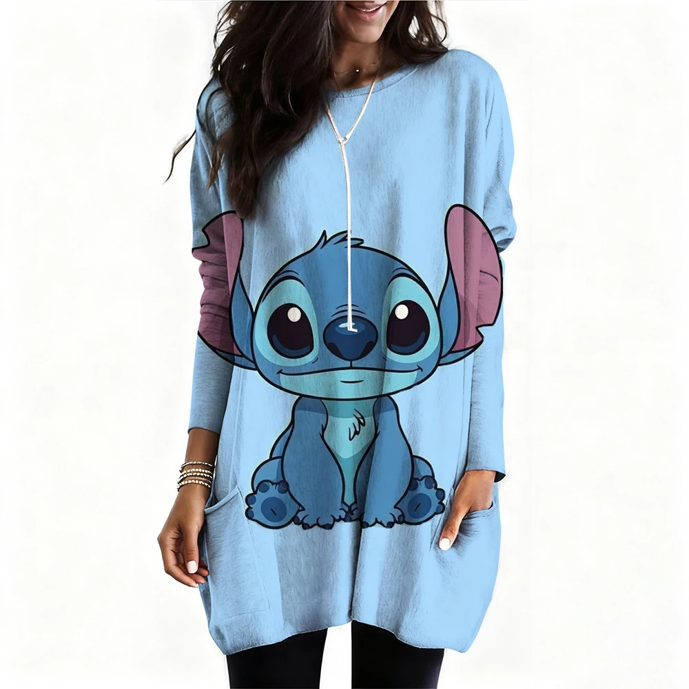 الموضة القوطية ديزني غرزة طباعة كم طويل قميص خمر تي شيرت المرأة تي شيرت مطبوع طاقم الرقبة تي شيرت عادية #2