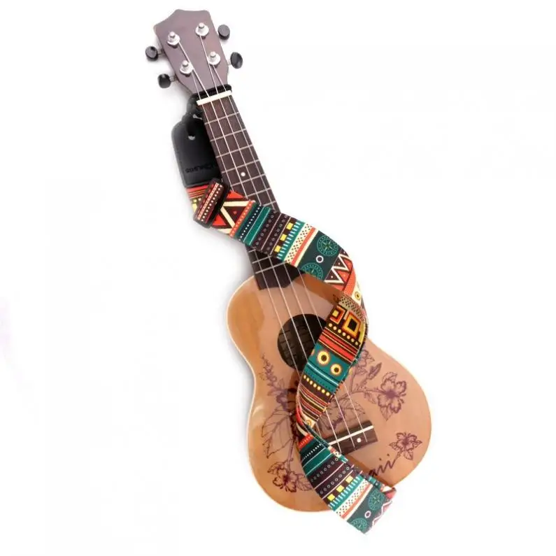 Adjustable Printing National Style Ukulele Strap Guitar Belt Shoulder Straps with Soft PU Leather Head