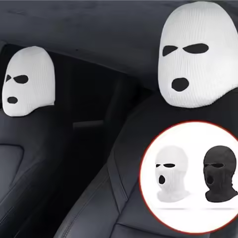 Funny 3-hole Car Seat Headrest Full Face Cover Ski Mask Hat Anti Ash Protection For Car Interior Seats Funny Cover Decoration