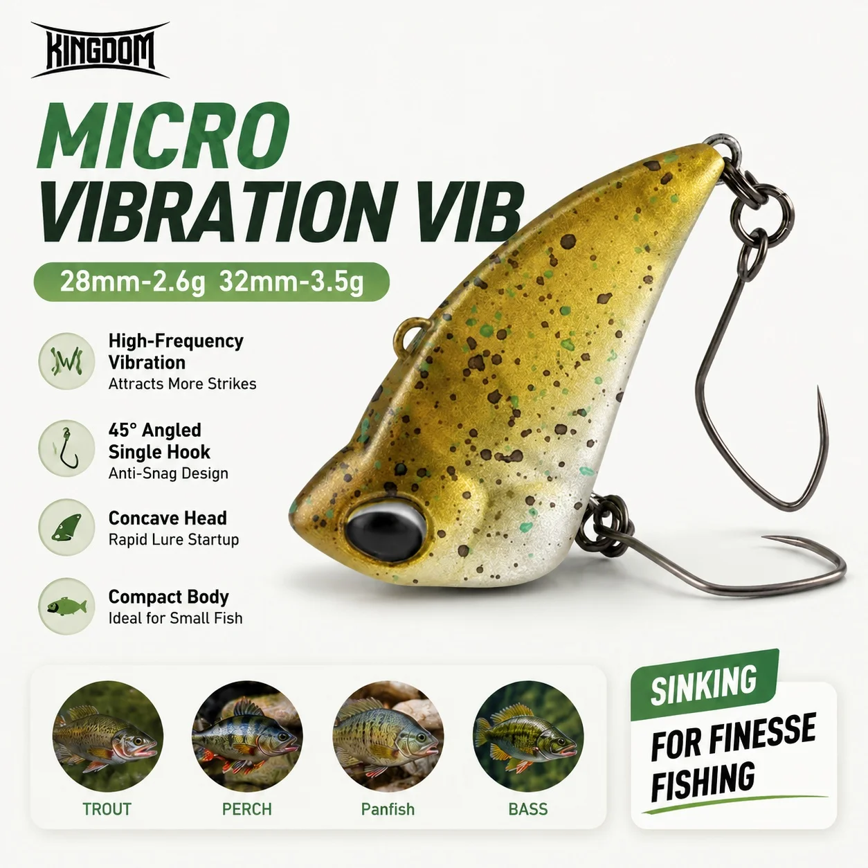 Kingdom Micro Expert Sinking Vibe Lure 2,6 g 3,5 g künstlicher harter Köder, lippenlos, schnelle Vibration, harte Wobbler zum Barschangeln