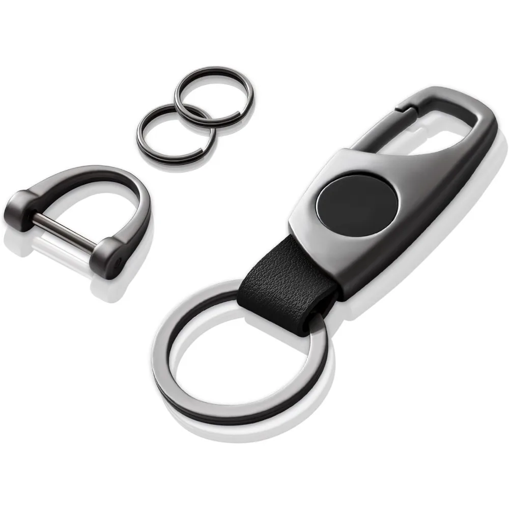 Carabiner Keychain, Key Chains for Car Key with Rings and Anti-Lost D-Ring, Multifunctional Leather Keychains for Men and Women