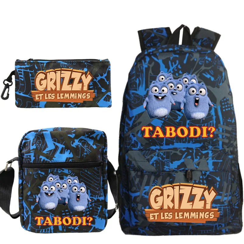 Cute Grizzly And The Lemmings Backpacks Bookbag Boy Girl School Backpack 3Pcs Set Mochila Students Schoolbag Travel Bag