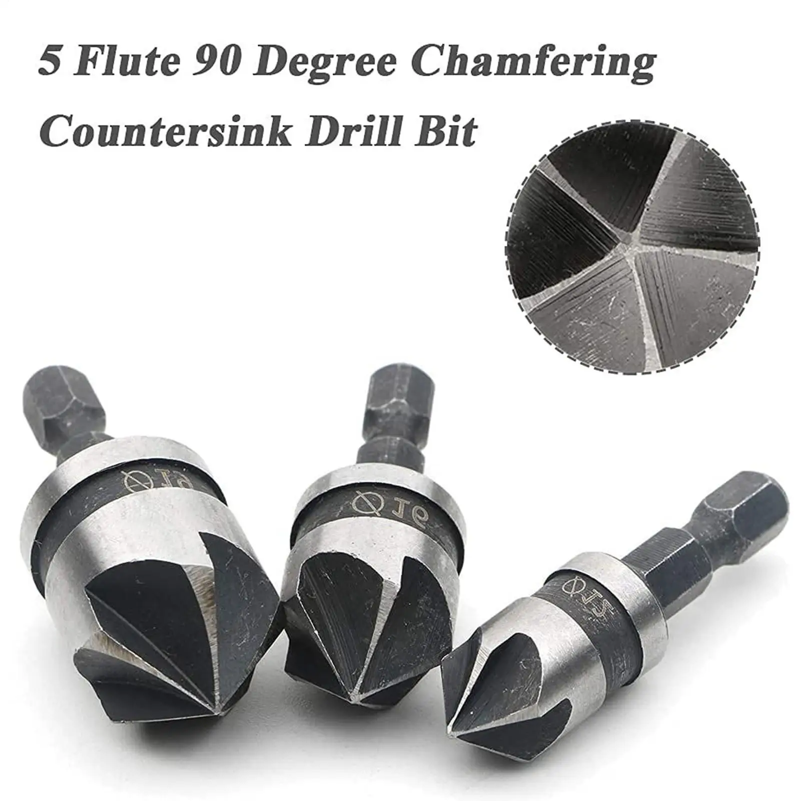 

Countersink Drill Bit Kit 3-Piece 90 Degree Woodworking Tools Countersink Drill Bit with Hexagonal Shank for Woodworkers