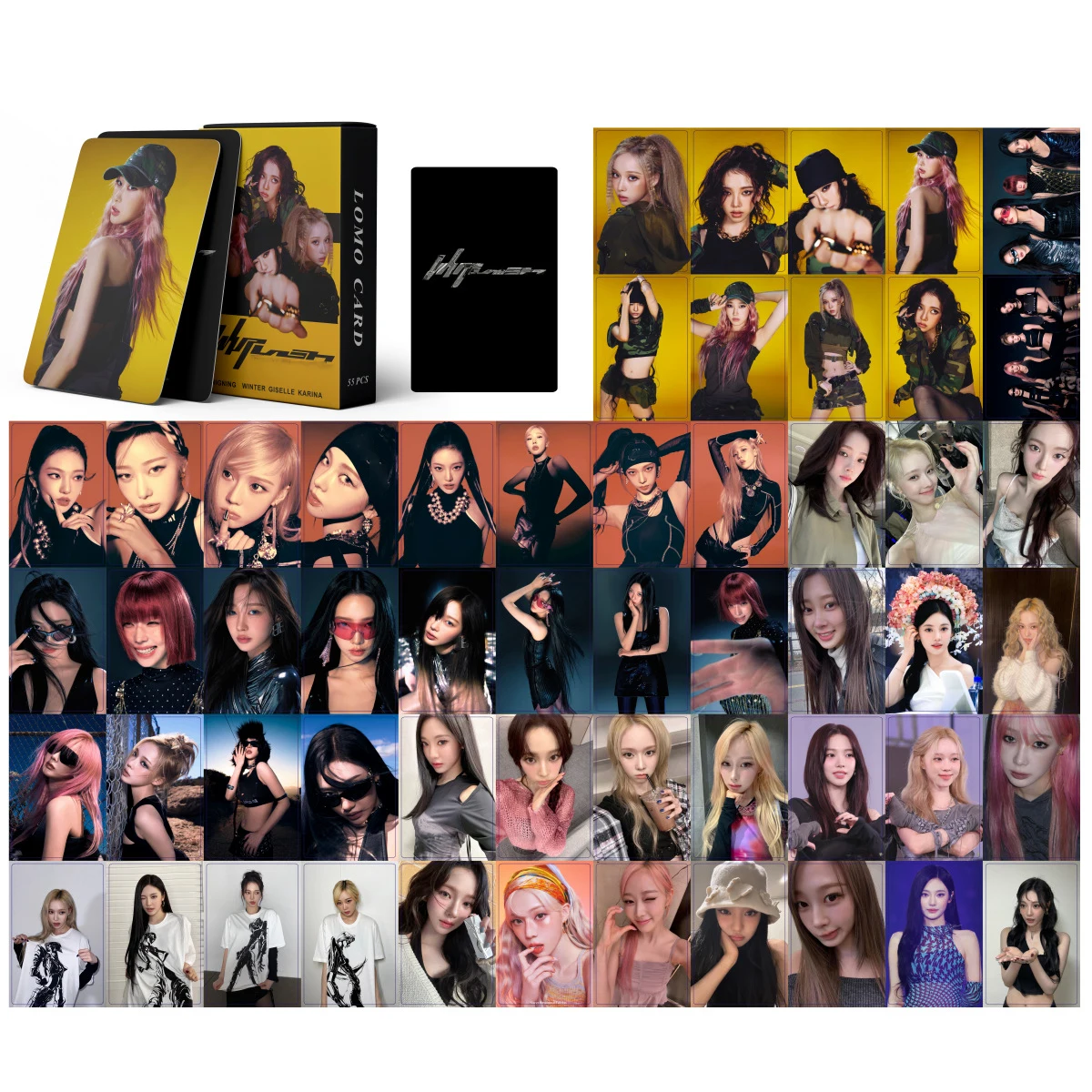 55Pcs/Set Kpop Idols Winter NINGNING Whiplash Card High Quality INS Style Double Sides Printing Laser Cards GISELLE KARINA Gifts