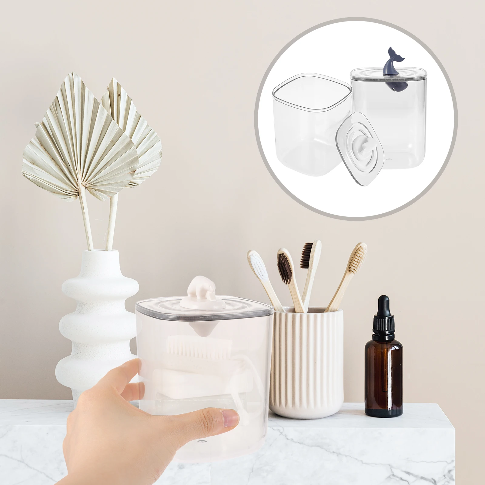 

2Pcs Animal Storage Box Cotton Swabs Toothpicks Small Accessories Transparent Plastic Container Bathroom Bedroom Office Use
