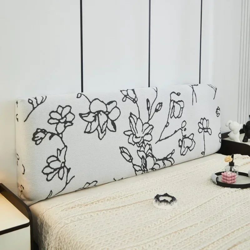 Velvet Bed Headboard Cover Plush Elastic Solid Color Bed Head Cover Luxury Full Piece Anti-Dust Bed Back Protector Cover